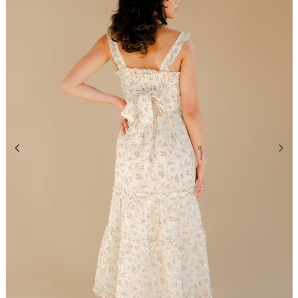 Anthropologie Cream Floral Backless Dress